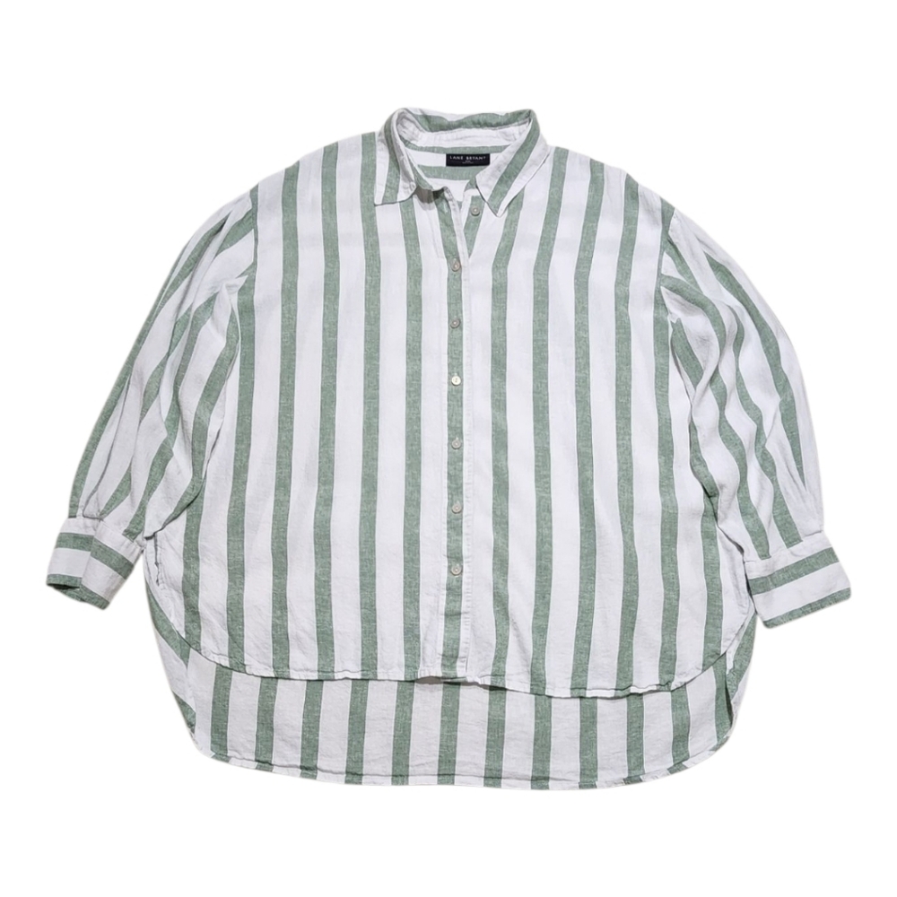 LANE BRYANT Relaxed Linen Blend Button-Down Striped Shirt Sz 18/20 2X